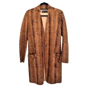BLANKNYC Trench Coat Women’s Size S Faux Suede Brown Snake Charmer Print
